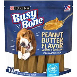 Busy Purina Bone Made in USA Facilities, Long Lasting Small/Medium Breed Adult Dog Chews, Peanut Butter Flavor – 10 ct. Pouch