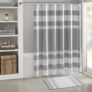 Madison Park – Spa Reversible Cotton Bath Rug – Grey – 20(W)” x 30(L)” – Striped – Water Absorbent- Fast Drying- Bath Mats – Feels Fluffy – Stylish & Sophisticated