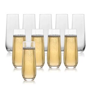 Set of 10 Classic Flute Champagne Stemless Glasses (10 Ounce) – Toasting Sparkling Wine / Wedding Flutes