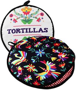 TWO SIDED!Tortilla Warmer, Size 11” Insulated and Microwaveable, Fabric Pouch Keeps Them Warm for up to One Hour! Perfect Holder for Corn & Flour For All Occasions!