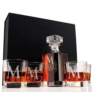 Personalized 5 pc Whiskey Decanter Set – 9 Design Options – Limited Edition, Custom Liquor Decanter | 25 Oz, 750ml Liquor Decanter w/ 4pcs Whiskey Glass Set #1