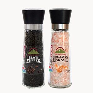 Himalayan Chef Pink Salt and Pepper Grinder Set of 2 – Adjustable Ceramic Himalayan Salt Grinder & Pepper Grinder – Tall Glass Salt and Pepper Shakers – Pepper Mill & Salt Mill, Large (5351AX2)
