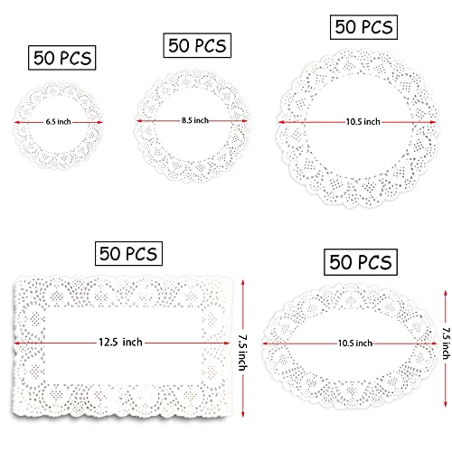 250 PCS Paper Doilies Lace Assorted Size Food Grade Modern Decorative Placemats Bulk Add Elegance to Crafts, Coffee, Cake, Desert, Table, Wedding, Tableware Decoration (Round Rectangle Oval White) | The Storepaperoomates Retail Market - Fast Affordable Shopping