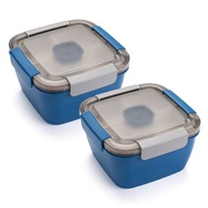 Freshmage Salad Lunch Containers To Go, 2 Packs 52 oz Salad Bowls with 3 Compartments, Salad Tupperware for Salad Toppings, Men, Women (Blue+Blue)