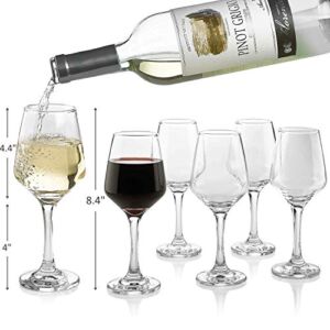 Premium Wine Glasses 10 Ounce – Clear Classic Wine Glass with Stem Pack of 6 – Great For White And Red Wine – Elegant Gift For Housewarming Party