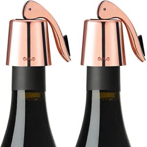 OWO Wine bottle Stopper, Wine Saver with Silicone, Decorative Wine Preserver, Wine Toppers Stopper,Reusable Wine Cork Keeps Wine Fresh（Goldrose, 2 Pack)