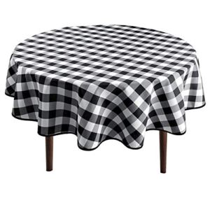 Hiasan Checkered Round Tablecloth 60 Inch – Waterproof Stain and Wrinkle Resistant Washable Fabric Table Cloth for Dining Room Party Outdoor Picnic, Black and White
