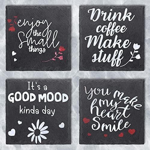 Slate Drink Coasters with Metal Holder, GOH DODD 4 Inch 8 Pieces Black Stone Coasters Bulk Cup Coaster Set for Bar Kitchen Home Apartment, Square | The Storepaperoomates Retail Market - Fast Affordable Shopping