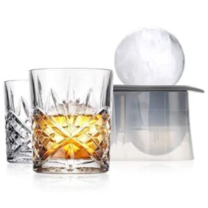 Godinger Whiskey Glasses and Sphere Ice Ball Maker Ice Mold Whiskey Chilling Barware Set, Drinking Glasses, Rocks Glasses, Gifts for Men – Set of 2