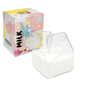 Glass Milk Carton Creamer Pitcher Cute Clear Kawaii Milk Carton Cup Mini Creamer Pitcher Container 12 Oz, 1Pcs