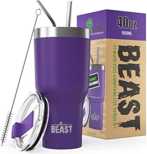Beast 40 oz Tumbler Stainless Steel Vacuum Insulated Coffee Ice Cup Double Wall Travel Flask (Purple)