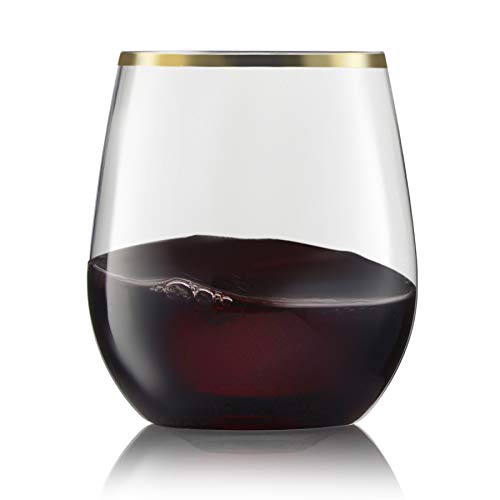 32 Pack Stemless Plastic Wine Glasses Disposable 12 Oz Gold Rim – Shatterproof Recyclable and BPA-Free, Stylish Drinkware for all Beverages, Cocktail Parties, Wedding Reception and Catered Events | The Storepaperoomates Retail Market - Fast Affordable Shopping