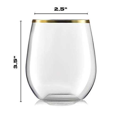 32 Pack Stemless Plastic Wine Glasses Disposable 12 Oz Gold Rim – Shatterproof Recyclable and BPA-Free, Stylish Drinkware for all Beverages, Cocktail Parties, Wedding Reception and Catered Events | The Storepaperoomates Retail Market - Fast Affordable Shopping