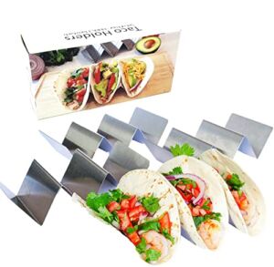 Taco Holder – Taco Holders, Stainless Steel with Free Recipe Ideas – Taco Stand Up Holder – Taco Stand – Taco Plates – Holds 3 Tacos – Dishwasher, Oven and Grill Safe (4 Pack)