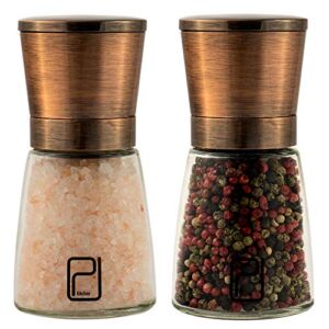 Premium Salt and Pepper Grinder Set – Best Copper Stainless Steel Mill for Home Chef, Magnetic Lids, Smooth Ceramic Spice Grinders with Easy Adjustable Coarseness, Top Salt and Pepper Shakers – 6 Oz