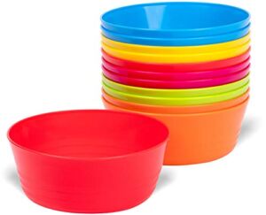 PLASKIDY Kids Plastic Bowls Set of 12 Children Bowl 10 Ounce Microwave Dishwasher Safe BPA Free Non Toxic Toddler Bowls 6 Bright Colors for Cereal, Soup, Snack Great Plastic Bowls for Kids & Toddlers