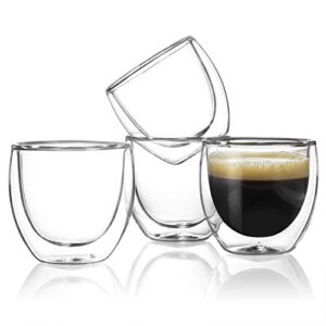 Sweese 4-Pack 4 Ounce Espresso Cups, Double-Wall Insulated Glasses Cups Set- Handmade Glass- 408.101