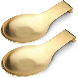 Stainless Steel Spoon Rest,Spatula Ladle Holder, Stainless Steel Utensil Spoon Rest Holder, Brushed Finish, Dishwasher Safe 3.8 x 9.4 Inch (Gold color2PCS)