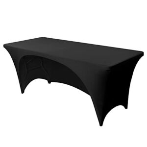 FestiCorp Black Fitted Table Cover for 6 Foot Table – Spandex Massage Lash Bed Table Covers 6Ft, Elastic Table Cloths, Open Back Stretch Table Clothes for Party, DJ Table, Banquet, Events, Trade Show