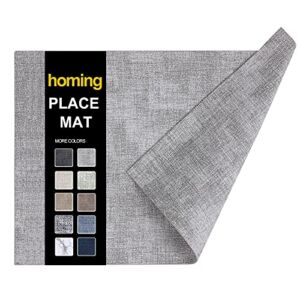 homing Faux Leather Heat Resistant Placemats Set of 6 – Waterproof Wipeable Dining PU Place Mats for Indoor & Outdoor, Easy to Clean – Light Grey