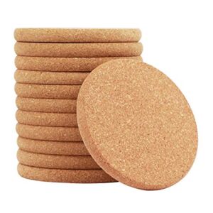 Cork Round Edge Coasters -12 Packs Extra Thick Wooden Drink Coaster, 4 inch Diameter and 2/5 inch Thick Plain Absorbent and Reusable Saucers for Hot&Cold Drink