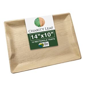 Charity Leaf Disposable Palm Leaf 14″ x 10″ Trays (10 pieces) Bamboo Like Serving Platters, Disposable Boards, Eco-Friendly Dinnerware For Weddings, Catering, Events
