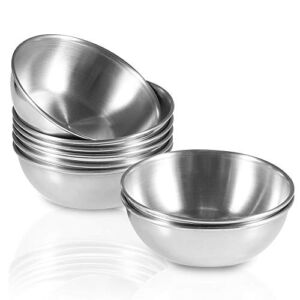 Amytalk 8 Pack 3.2inch Stainless Steel Sauce Dishes Mini Individual Saucers Bowl Round Seasoning Dishes Sushi Dipping Bowl Appetizer Plates, Sliver
