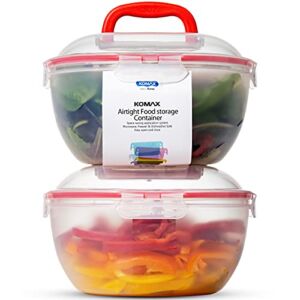 Komax Biokips Set of 2 Large Salad Bowls with Lids – 4.2 Qt Airtight Food Storage Containers – BPA-Free Salad Bowl with Lid that Locks – Microwave & Dishwasher Safe Salad Mixing Bowls