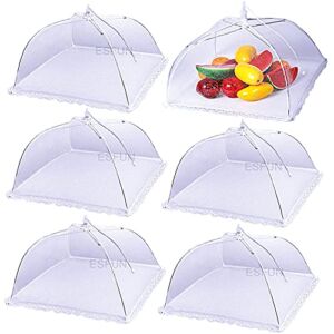 (6 Pack) ESFUN Food Net Covers for Outside, 17″x 17″ Large Outdoor Food Cover Mesh Screen Tents Umbrella Fly Food Covers for Picnics, Parties, BBQ, Camping, Reusable and Collapsible