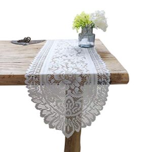 Tinsow 2 Pack Cotton Crochet Lace Rectangular Table Runner Dresser Scarf Doilies (White Style, 13″ X 44″)
