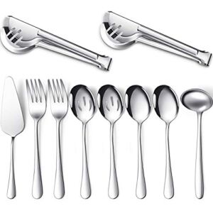 Serving Utensils Include Large Serving Spoons Slotted Serving Spoons Serving Forks Serving Tongs Soup Ladle and Pie Server Buffet Catering Serving Utensils for Dishwasher Safe (Silver,10 Pieces)