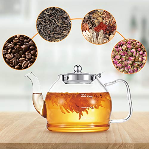 STNTUS Glass Teapot, 40 oz. / 1200 ml Teapot, Glass Tea Pot for Loose Tea, Glass Teapot with Infusers for Loose Tea, Tea Pot for Stove, Teapot with Stainless Steel Strainer, Teapot for 4-6 Cups | The Storepaperoomates Retail Market - Fast Affordable Shopping