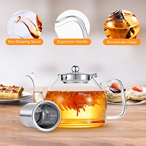 STNTUS Glass Teapot, 40 oz. / 1200 ml Teapot, Glass Tea Pot for Loose Tea, Glass Teapot with Infusers for Loose Tea, Tea Pot for Stove, Teapot with Stainless Steel Strainer, Teapot for 4-6 Cups | The Storepaperoomates Retail Market - Fast Affordable Shopping