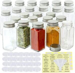 SimpleHouseware Spice Jars 4 Ounce Square Bottles w/labels, 24-Pack