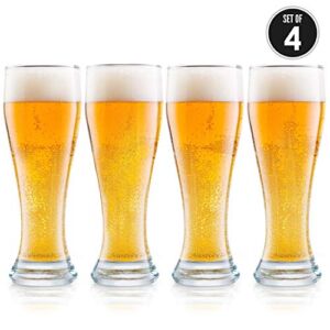 USA Made Nucleated Pilsner Glasses- Etched Beer Glass for Better Head Retention, Aroma and Flavor – 16 oz Craft Beer Glasses for Beer Drinking Bliss – 4 Pack