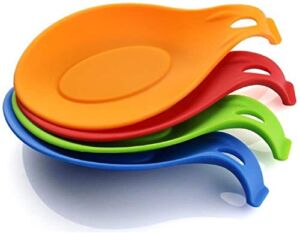 iNeibo Silicone Spoon Rest, Pack of 4-BPA Free Flexible Silicone Kitchen Utensil Rest Ladle Spoon Holder for Stove Top – for Cooking Spatula, Ladle, Brush, Risotto
