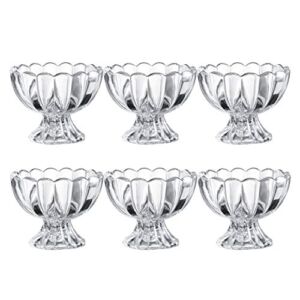KMwares 6PCs Set 5.6oz Small Cute Footed Tulip Clear Glass Dessert Bowls/Cups – Perfect for Dessert, Sundae, Ice Cream, Fruit, Salad, Snack, Cocktail, Condiment, Trifle and Christmas Holiday Party