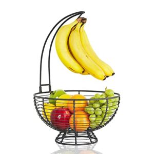 REGAL TRUNK & CO. Large Fruit Basket With Banana Hanger for Kitchen, Rustic French Farmhouse Fruit Bowl with Banana Holder Tree, Removable Banana Holder Fruit Basket, Ideal for Fruit and Vegetables