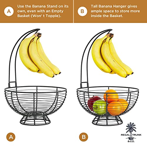REGAL TRUNK & CO. Large Fruit Basket With Banana Hanger for Kitchen, Rustic French Farmhouse Fruit Bowl with Banana Holder Tree, Removable Banana Holder Fruit Basket, Ideal for Fruit and Vegetables | The Storepaperoomates Retail Market - Fast Affordable Shopping
