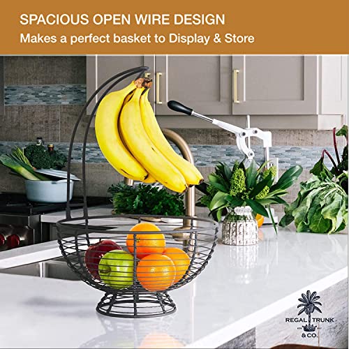 REGAL TRUNK & CO. Large Fruit Basket With Banana Hanger for Kitchen, Rustic French Farmhouse Fruit Bowl with Banana Holder Tree, Removable Banana Holder Fruit Basket, Ideal for Fruit and Vegetables | The Storepaperoomates Retail Market - Fast Affordable Shopping