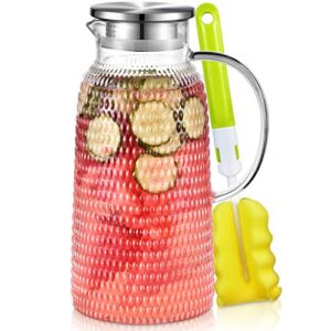 Aofmee Pitcher, 81oz Glass Pitcher, Water Pitcher with Lid, Iced Tea Pitcher Lemonade Pitcher, Glass Carafe for Cold or Hot Beverages, Sun Tea Jar, Easy Clean Heat Resistant Glass Jug for Juice, Milk