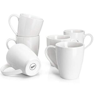 Sweese 601.001 Porcelain Mugs – 16 Ounce for Coffee, Tea, Cocoa, Set of 6, White