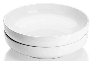 DOWAN Large Serving Bowls, 60 Ounces White Salad Bowl, 10″ Turkey Serving Platter, Shallow Pasta Bowls Set of 2, Serving Dishes for Entertaining, Big Dinner Bowl Plates for Thanksgiving Christmas
