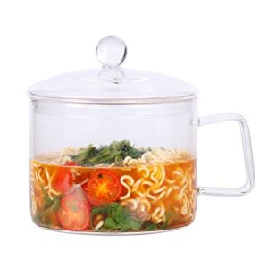 Mini Sized Glass Pasta Noodles Bowl with Lid and Handle, 44 FL OZ/1.4L Glass Soup Bowl for Noodles, Soup, Cereals, Fruits, BPA Free, Microwave Dishwasher Oven