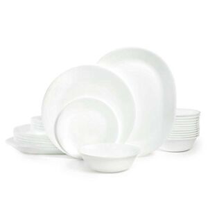 Corelle Vitrelle 38-Piece Service for 12 Dinnerware Set, Triple Layer Glass and Chip Resistant, Lightweight Round Plates and Bowls Set, Winter Frost White