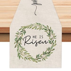 ARKENY Easter He is Risen Blessed Table Runner 13×72 Inches Seasonal Wreath Spring Decor Holiday Farmhouse Indoor Vintage Theme Gathering Dinner Party Decorations