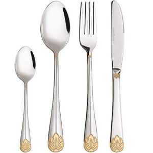 Silverware Set Limited Edition – 24 Piece Family Dinnerware Set – Flatware Set for 6 – Silver Tableware Set w/Gold Accents – Great for Family Gatherings & Daily Use – Spoons, Knives, Teaspoons, Forks