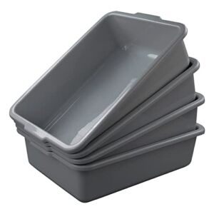 Yesdate 4 Packs 25 L Plastic Commercial Bus Box, Large Bus Tub, Utility Bus Tote, Grey
