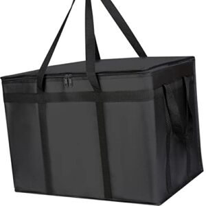 Food Delivery Bags, Insulated Reusable Grocery Bag |Ideal for,Grubhub, Postmates, Restaurant, Catering, Grocery Transport|Dual Zipper (XXXL 1 Pack) 24*15*14inches Black