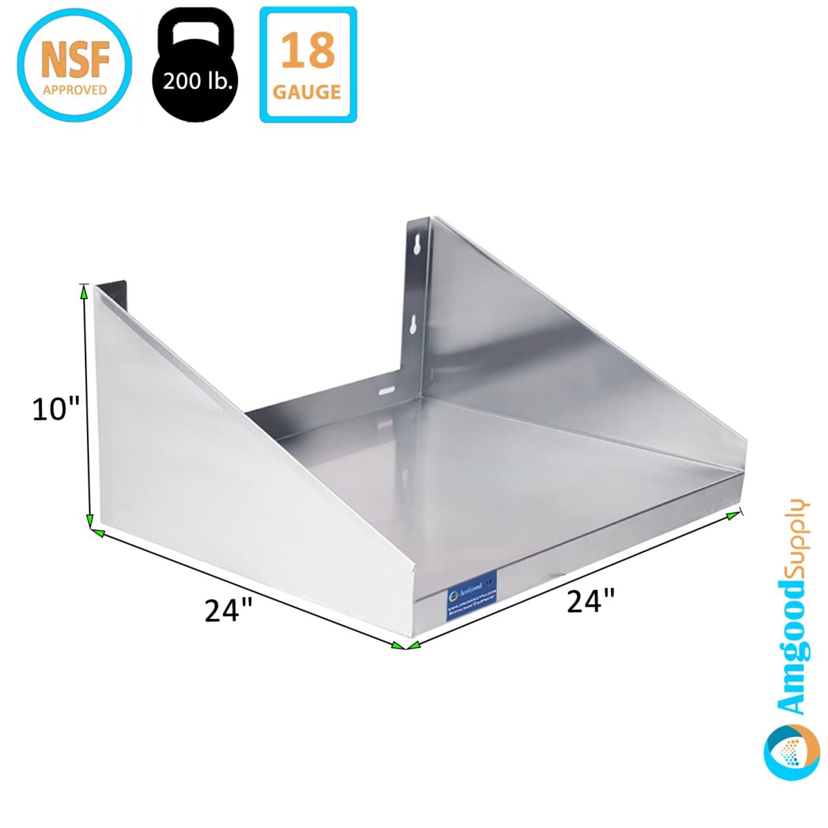 Stainless Steel Microwave Shelf | Appliance Shelf | Heavy Duty | Commercial Grade | Wall Mount | NSF Certified | Silver (24″ Length x 24″ Width) | The Storepaperoomates Retail Market - Fast Affordable Shopping